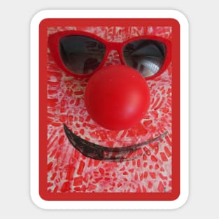 a red nose and a pair of black glasses Sticker